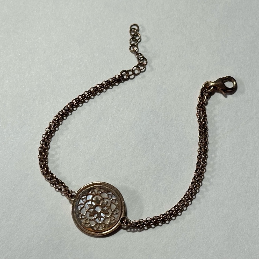 925 Italy Rose Gold Plate MOP Mandala Talisman Chain Bracelet Fairycore Bling